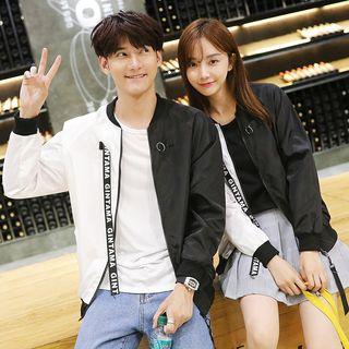 Color-block Printed Zip Couple Matching Jacket
