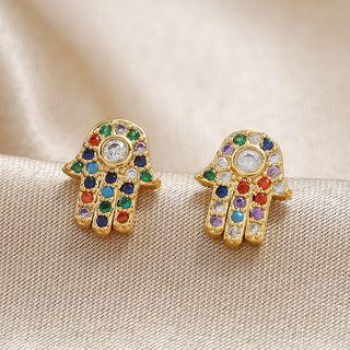Rhinestone Palm Earring 1 Pair - Multicolor Rhinestone - Gold - One Size
