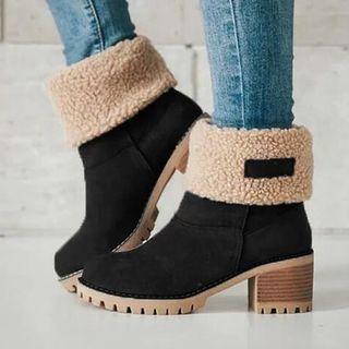 Fleece-lined Block-heel Snow Boots