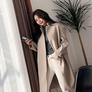 Snap-button Wool Blend Handmade Coat