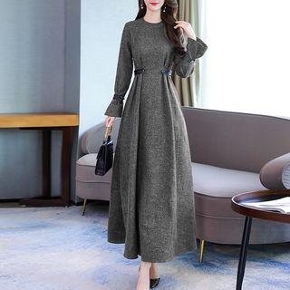 Long-sleeve Panel Maxi A-line Dress