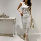 Pointelle-knit Top & Long Skirt Set Ivory - One Size