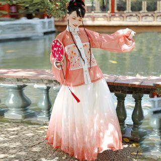 Stand Collar Embroidered Hanfu Top / Maxi Skirt / Set