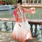 Stand Collar Embroidered Hanfu Top / Maxi Skirt / Set