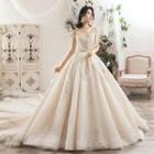 Spaghetti-strap V-neck Embroidered Wedding Ball Gown
