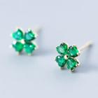 925 Sterling Silver Rhinestone Clover Earring 1 Pair - S925 Silver Stud - Green - One Size