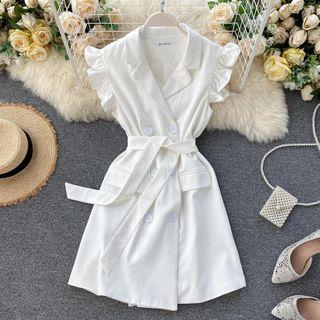 Notch Lapel Lace-up Strap Double-breasted Dress
