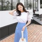 Crew-neck Lace-sleeve T-shirt