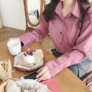 Wide-cuff Textured Shirt Pink - One Size