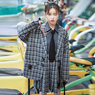 Plaid Blazer / Mini Pleated Plaid Skirt