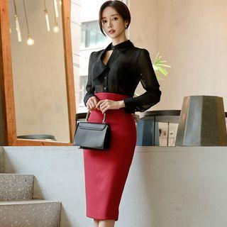 Chiffon Blouse / Midi Skirt / Set