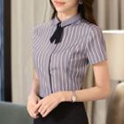 Set: Short-sleeve Striped Shirt + Mini Pencil Skirt / Pinafore Dress