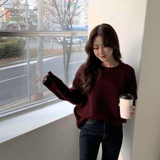 Raglan-sleeve Punched-trim Wool Blend Sweater