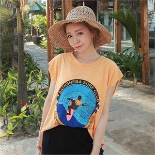 Cap-sleeve Graphic Cotton T-shirt