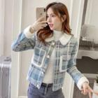 Long-sleeve Faux Shearling Plaid Coat