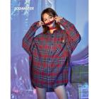 Chinese-lettering Long Plaid Shirt