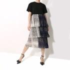 Short-sleeve Print Tiered Dress Black - One Size
