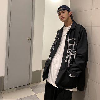 Graphic Print Shirt Jacket