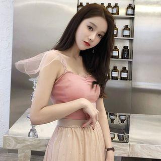 Short-sleeve Mesh Paneled Top