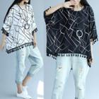 Print Round-neck Batwing-sleeve T Shirt