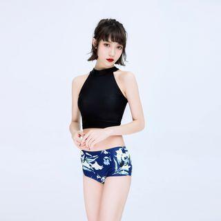 Set: Tankini Top + Patterned Swim Shorts