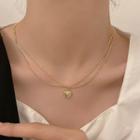 Heart Pendant Layered Alloy Necklace 1 Pc - Heart Pendant Layered Alloy Necklace - Gold - One Size