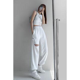 Elastic High-waist Cutout Harem Pants