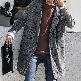 Plaid Double-breasted Long Coat