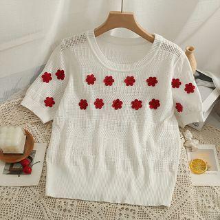 Eyeley Flower-accent Loose T-shirt White - One Size