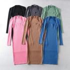 Mock Two-piece Long-sleeve Halter Sheath Dress