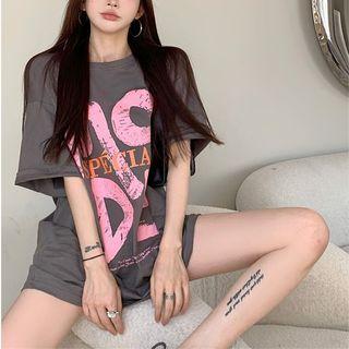 Oversized Printed T-shirt Gray - One Size