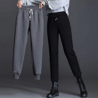Drawstring Plain Fleece Pants
