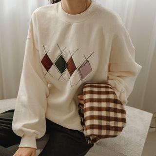 Drop-shoulder Argyle Sweatshirt