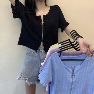 Short-sleeve Heart Zip Cardigan