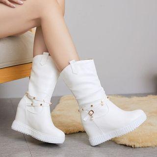 Studded Wedge Mid-calf Boots