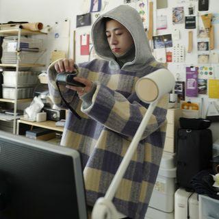 Mock-neck Plaid Oversize Hoodie