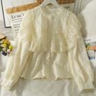 Ruffled Crew-neck Lace Shirt