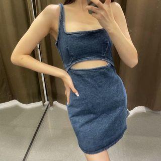Spaghetti Strap Cutout Denim Mini A-line Dress