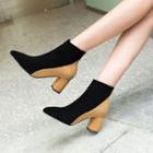 Genuine Leather Pointed Two-tone High Heel Ankle Boots