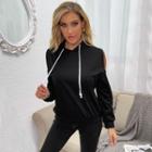 Long Sleeve Cold Shoulder Hooded T-shirt