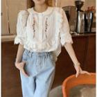 Bell-sleeve Embroidered Lace Trim Shirt