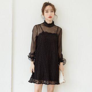 Long-sleeved Sheer-panel Lace Dress