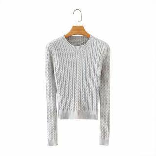 Round Neck Cable Knit Top