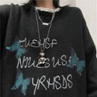 Lettering Butterfly Print Sweater