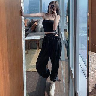Plain Camisole Top / High-waist Cutout Jogger Pants