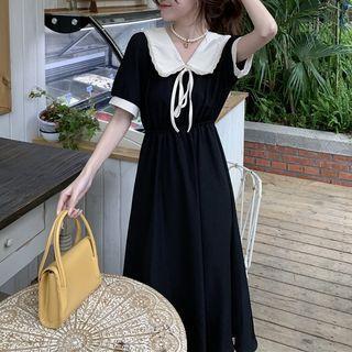 Short Sleeve Peter Pan Collar Midi A-line Dress
