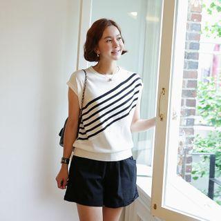 Cap-sleeve Stripe Summer Knit Top