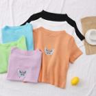 Butterfly-embroidered Crop Knit Top In 6 Colors