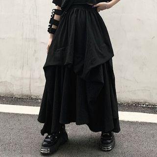 Asymmetric Maxi A-line Skirt Black - One Size