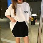 Lettering Elbow-sleeve T-shirt / Contrast Trim Mini Skort